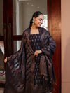 Banarasee Cotton Silk Resham Work Salwar Kameez Fabric With Dupatta Set-Navy Blue