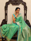 Banarasee Handwoven Semi-Katan Tanchoi Weaving Floral Border Saree-Green