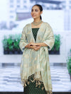Banarasee Cotton Silk Zari Buti Salwar Kameez Fabric With Contrast Dupatta Set-Bottle Green & Mint Green