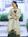 Banarasee Cotton Silk Zari Buti Salwar Kameez Fabric With Contrast Dupatta Set-Bottle Green & Mint Green