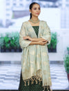 Banarasee Cotton Silk Zari Buti Salwar Kameez Fabric With Contrast Dupatta Set-Bottle Green & Mint Green