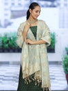 Banarasee Cotton Silk Zari Buti Salwar Kameez Fabric With Contrast Dupatta Set-Bottle Green & Mint Green
