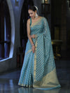 Banarasee Handloom Cotton Silk Saree With Zari & Resham Work-Light Blue