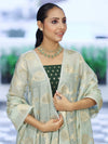 Banarasee Cotton Silk Zari Buti Salwar Kameez Fabric With Contrast Dupatta Set-Bottle Green & Mint Green