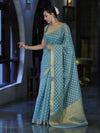 Banarasee Handloom Cotton Silk Saree With Zari & Resham Work-Light Blue
