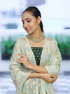 Banarasee Cotton Silk Zari Buti Salwar Kameez Fabric With Contrast Dupatta Set-Bottle Green & Mint Green
