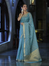 Banarasee Handloom Cotton Silk Saree With Zari & Resham Work-Light Blue