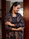 Banarasee Cotton Silk Resham Work Salwar Kameez Fabric With Dupatta Set-Navy Blue