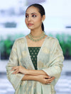 Banarasee Cotton Silk Zari Buti Salwar Kameez Fabric With Contrast Dupatta Set-Bottle Green & Mint Green