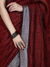 Bhagalpur Handloom Pure Linen Cotton Saree With Resham Embroidered Border-Maroon