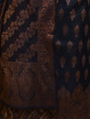 Banarasee Cotton Silk Resham Work Salwar Kameez Fabric With Dupatta Set-Navy Blue