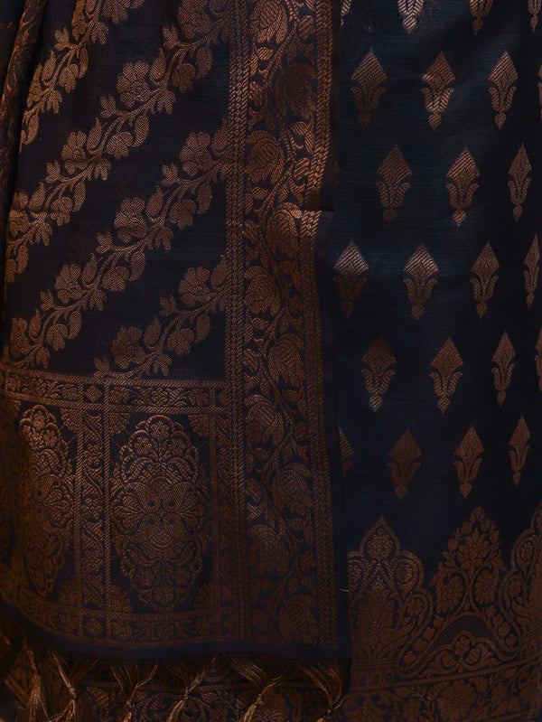 Banarasee Cotton Silk Resham Work Salwar Kameez Fabric With Dupatta Set-Navy Blue