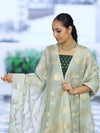 Banarasee Cotton Silk Zari Buti Salwar Kameez Fabric With Contrast Dupatta Set-Bottle Green & Mint Green
