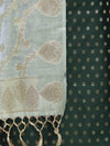 Banarasee Cotton Silk Zari Buti Salwar Kameez Fabric With Contrast Dupatta Set-Bottle Green & Mint Green