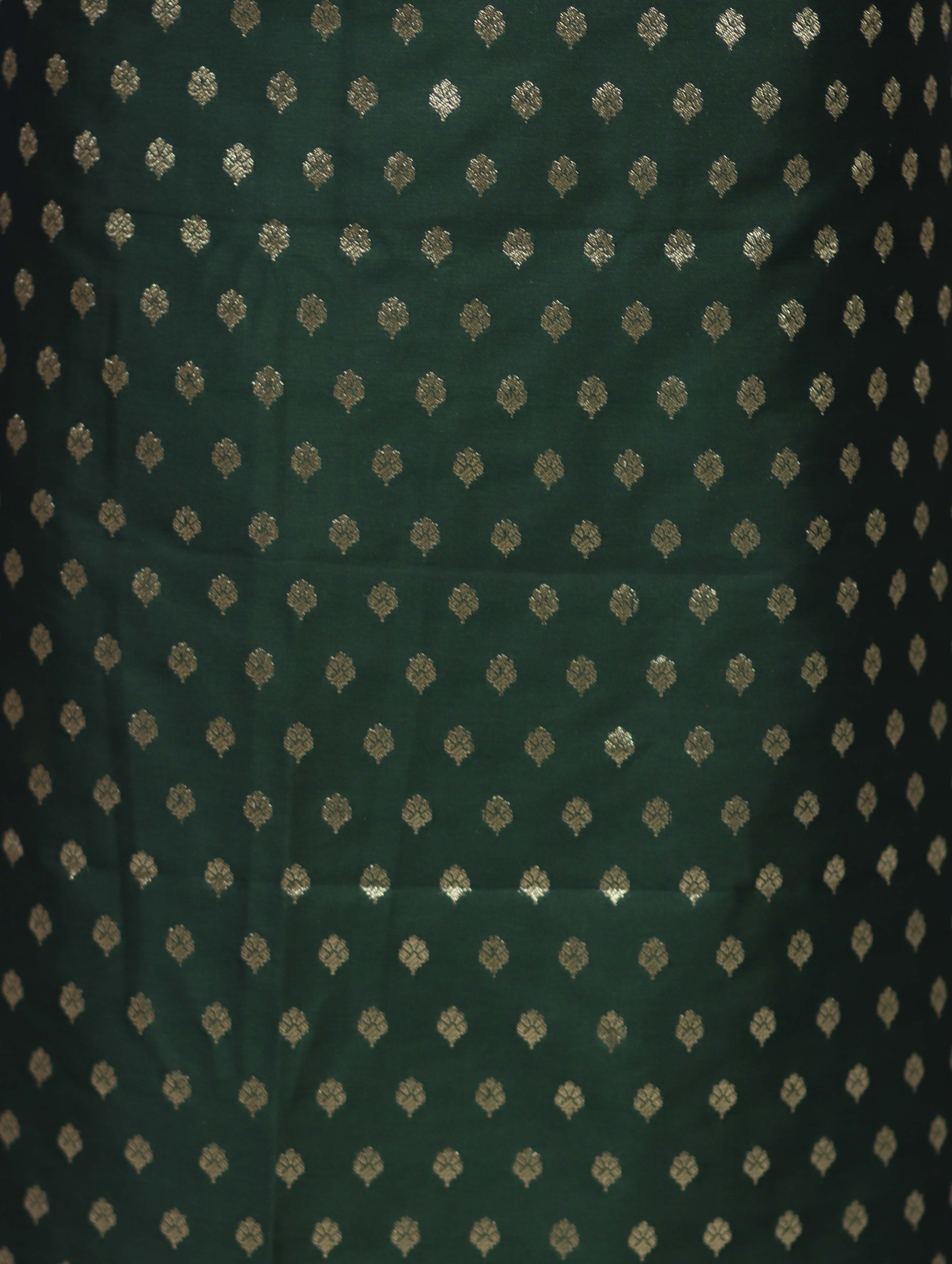 Banarasee Cotton Silk Zari Buti Salwar Kameez Fabric With Contrast Dupatta Set-Bottle Green & Mint Green