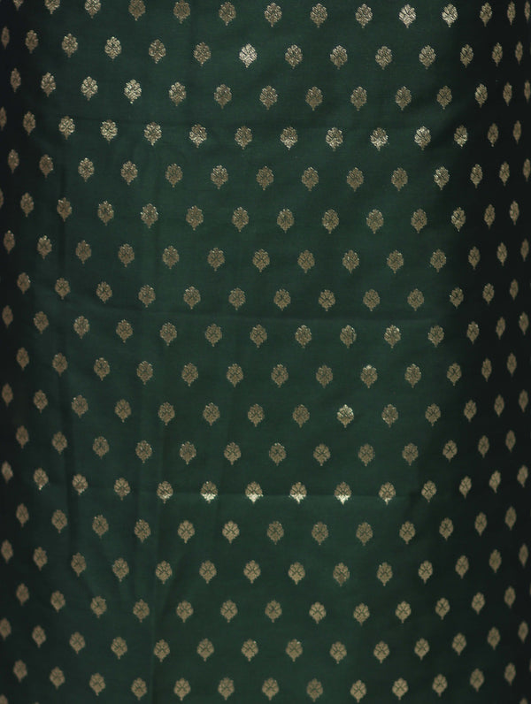 Banarasee Cotton Silk Zari Buti Salwar Kameez Fabric With Contrast Dupatta Set-Bottle Green & Mint Green