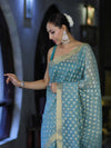 Banarasee Handloom Cotton Silk Saree With Zari & Resham Work-Light Blue