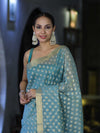 Banarasee Handloom Cotton Silk Saree With Zari & Resham Work-Light Blue