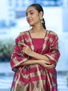 Banarasee Cotton Silk Stripe Pattern Salwar Kameez Fabric With Dupatta Set-Magenta