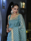 Banarasee Handloom Cotton Silk Saree With Zari & Resham Work-Light Blue