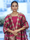 Banarasee Cotton Silk Stripe Pattern Salwar Kameez Fabric With Dupatta Set-Magenta
