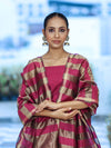 Banarasee Cotton Silk Stripe Pattern Salwar Kameez Fabric With Dupatta Set-Magenta