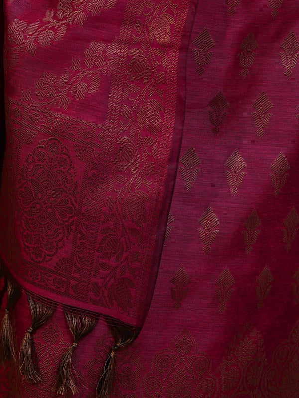 Banarasee Cotton Silk Resham Work Salwar Kameez Fabric With Dupatta Set-Magenta