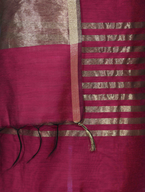 Banarasee Cotton Silk Stripe Pattern Salwar Kameez Fabric With Dupatta Set-Magenta