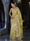 Banarasee Tissue Saree With Handwork Motifs & Mirror Work Lace-Light Yellow