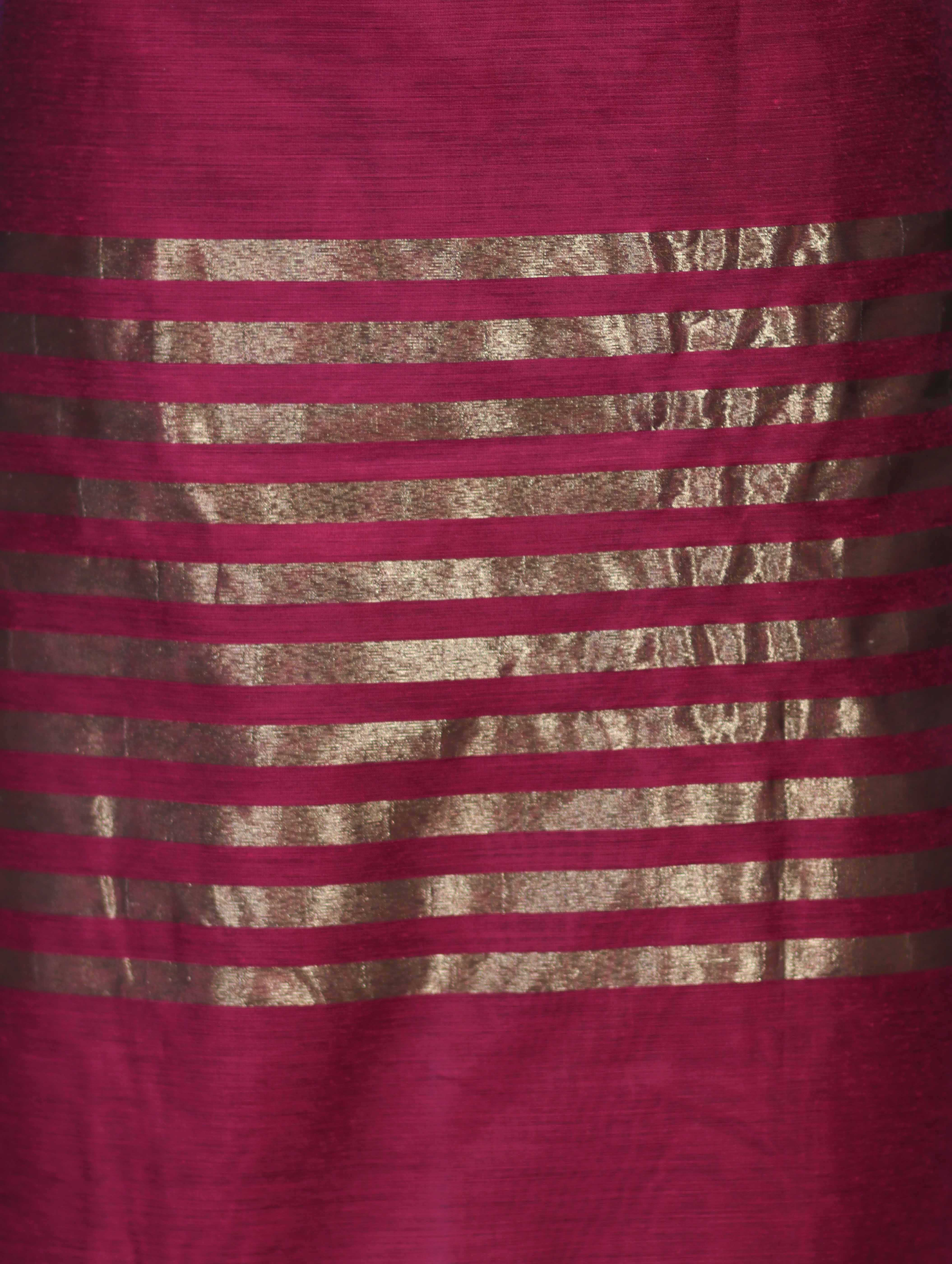 Banarasee Cotton Silk Stripe Pattern Salwar Kameez Fabric With Dupatta Set-Magenta