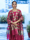 Banarasee Cotton Silk Stripe Pattern Salwar Kameez Fabric With Dupatta Set-Magenta