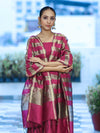 Banarasee Cotton Silk Stripe Pattern Salwar Kameez Fabric With Dupatta Set-Magenta