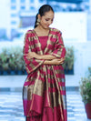 Banarasee Cotton Silk Stripe Pattern Salwar Kameez Fabric With Dupatta Set-Magenta