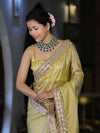 Banarasee Tissue Saree With Handwork Motifs & Mirror Work Lace-Light Yellow