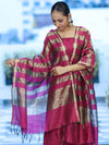 Banarasee Cotton Silk Stripe Pattern Salwar Kameez Fabric With Dupatta Set-Magenta