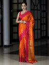 Banarasee Handloom Semi Silk Saree With Floral Buti Design & Contrast Border-Orange & Pink