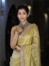 Banarasee Tissue Saree With Handwork Motifs & Mirror Work Lace-Light Yellow