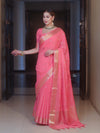 Banarasee Handwoven Semi Silk Saree With Zari Buti & Border-Pink
