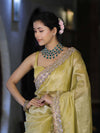 Banarasee Tissue Saree With Handwork Motifs & Mirror Work Lace-Light Yellow