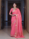 Banarasee Handwoven Semi Silk Saree With Zari Buti & Border-Pink