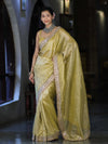 Banarasee Tissue Saree With Handwork Motifs & Mirror Work Lace-Light Yellow