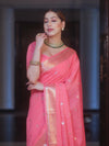 Banarasee Handwoven Semi Silk Saree With Zari Buti & Border-Pink