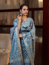 Banarasee Cotton Silk Zari Work Salwar Kameez Fabric With Dupatta Set-Light Sky Blue