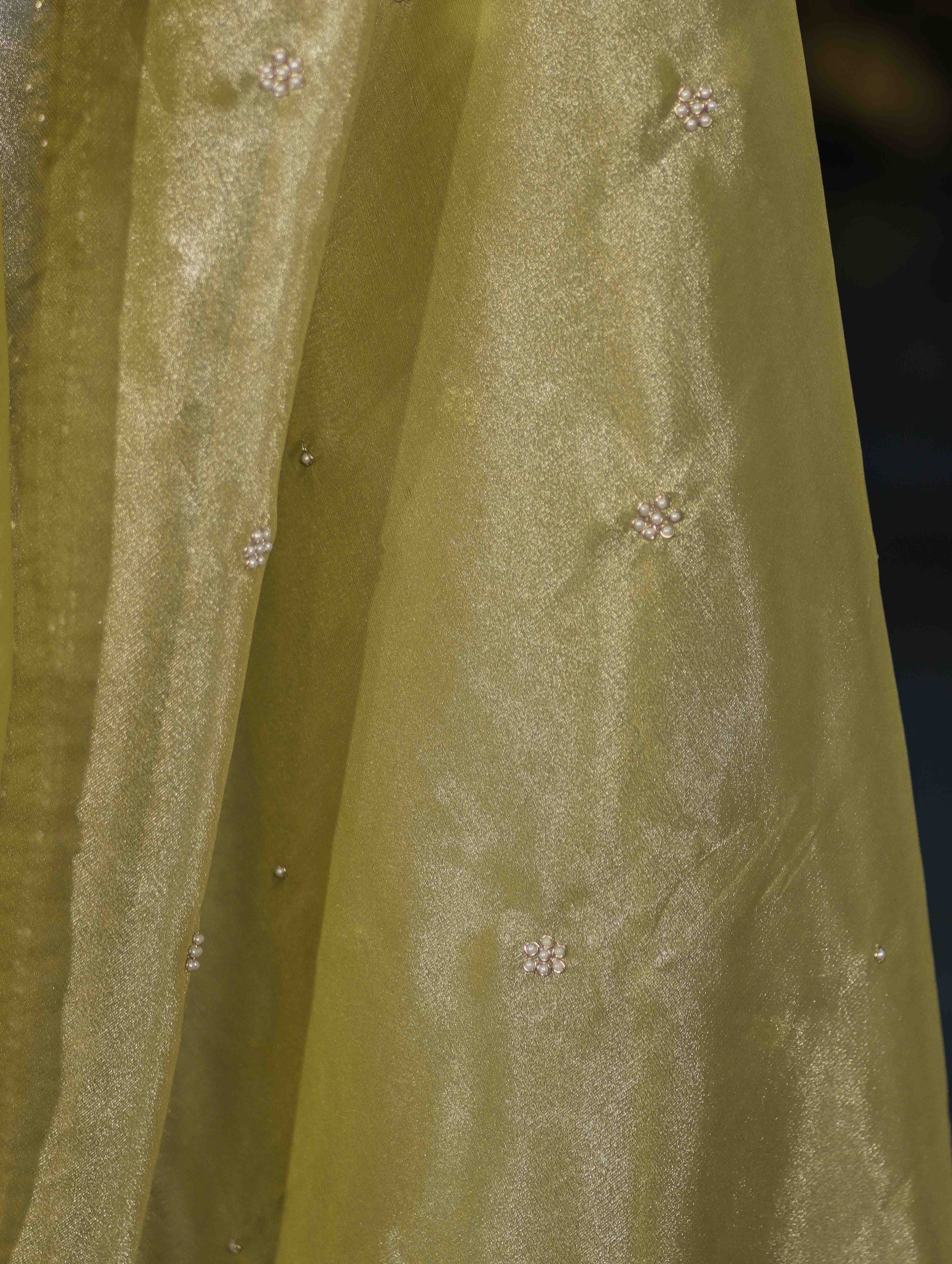 Banarasee Tissue Saree With Handwork Motifs & Mirror Work Lace-Light Yellow