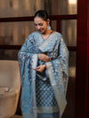 Banarasee Cotton Silk Zari Work Salwar Kameez Fabric With Dupatta Set-Light Sky Blue