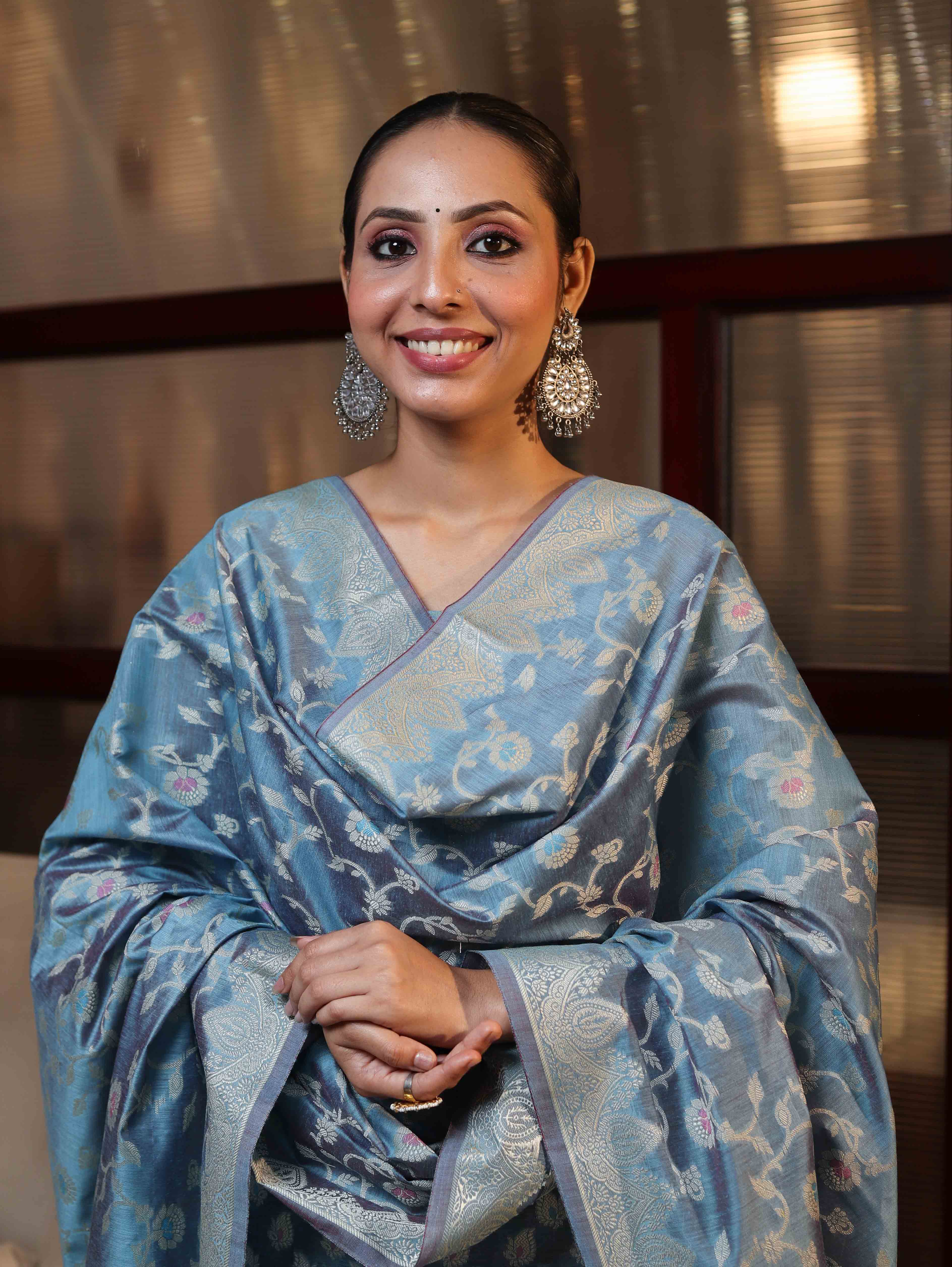 Banarasee Cotton Silk Zari Work Salwar Kameez Fabric With Dupatta Set-Light Sky Blue