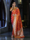 Banarasee Handloom Semi Katan Saree With Zari Work & Meenadar Pallu-Orange (Dual Tone)