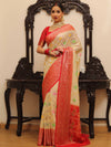 Banarasee Faux Georgette Saree With Gold Zari & Resham Jaal Work-White & Red