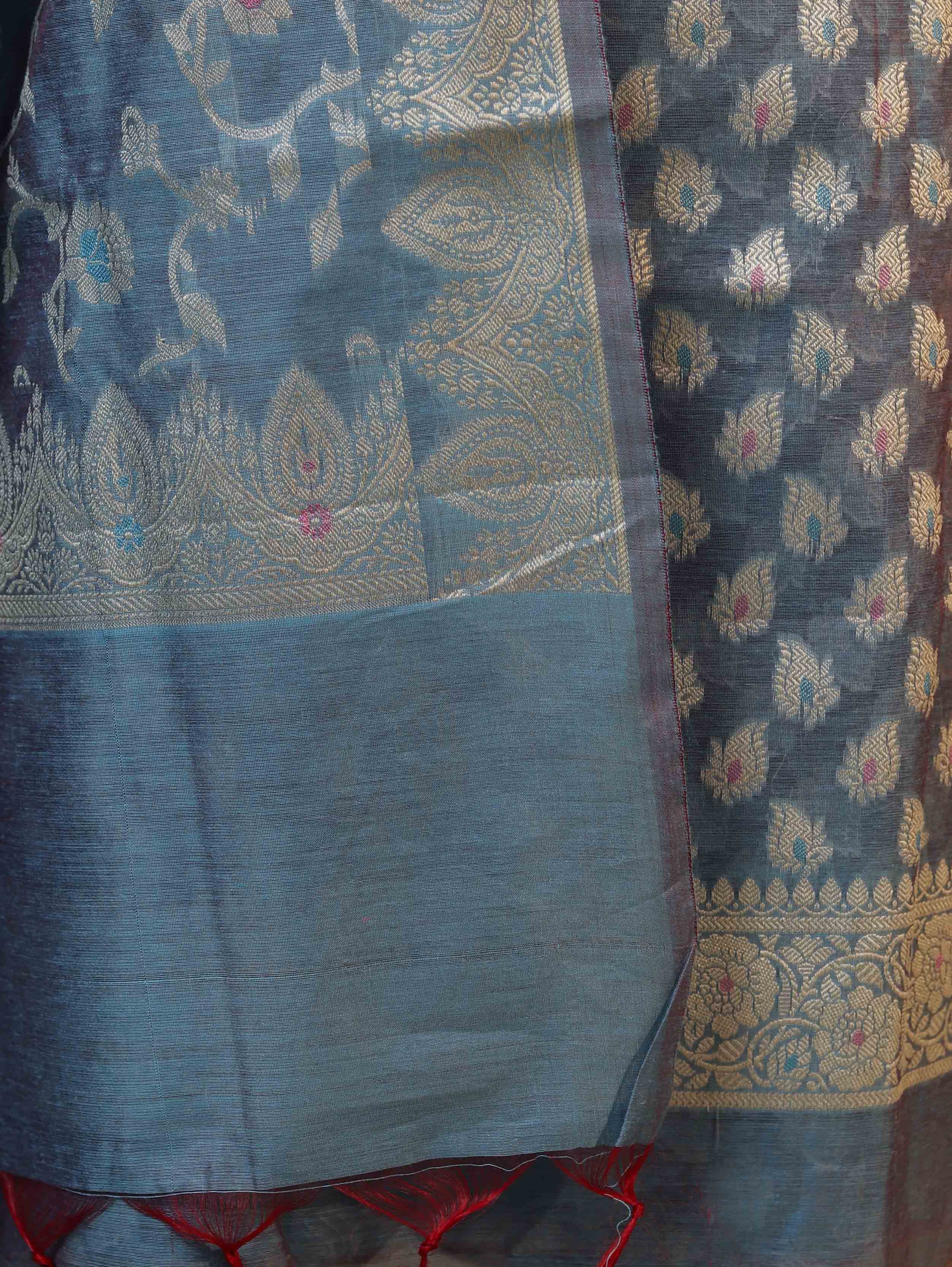 Banarasee Cotton Silk Zari Work Salwar Kameez Fabric With Dupatta Set-Light Sky Blue