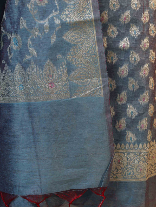 Banarasee Cotton Silk Zari Work Salwar Kameez Fabric With Dupatta Set-Light Sky Blue